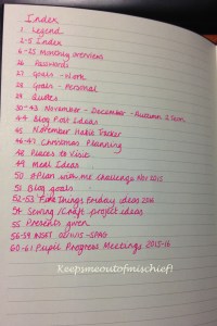 Bullet Journal index Nov 2015